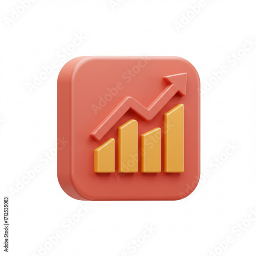 3d illustration of 3d bar chart with upward trending arrow