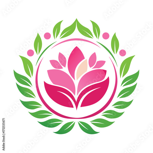 Elegant floral icon logo design for a beauty salon spa or wellness brand