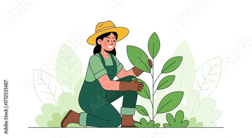 Gardener Attending New Plant With Care in a Green Environment With Clear Focus