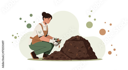 Gardener Composting Organic Waste for Rich Soil and Sustainable Gardening Practices