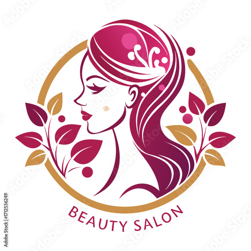 Elegant feminine beauty salon floral icon logo design with delicate botanical elements