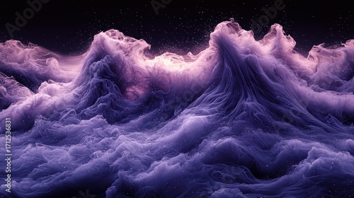 Abstract Waves of Purple Energy Against a Dark Starry Background