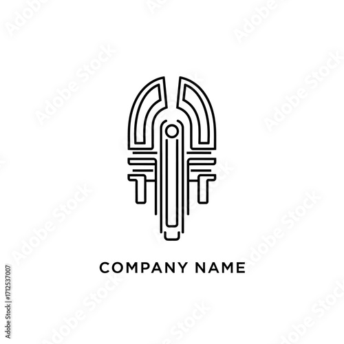 Abstract Line Art Logo Design Featuring a Stylized Mechanical Device.