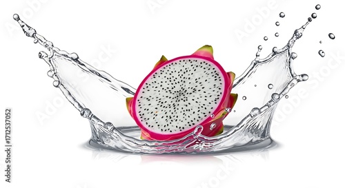 Dragon Fruit Splashing in Water.