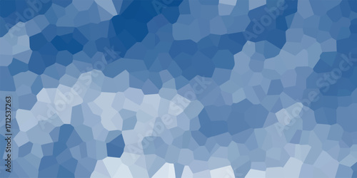 Geometric mosaic background composed of irregular polygons in various shades of blue and white, creating a crystal-like or stained-glass effect for modern designs