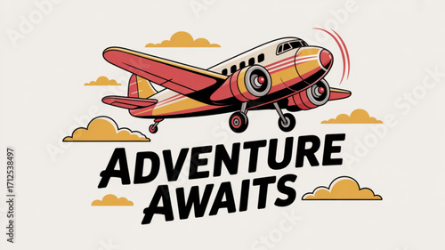 Vintage airplane adventure travel poster design for flight and aviation enthusiasts and travel destinations