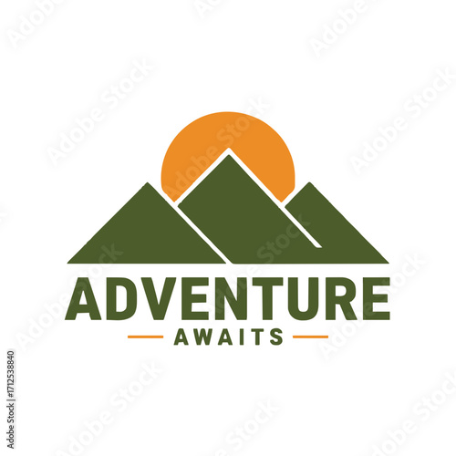 Embrace the call of the wild with this stunning mountain sunset adventure awaits logo design