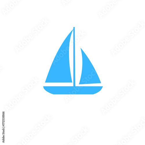 Sleek blue sailboat glides across open water, symbolizing freedom and adventure