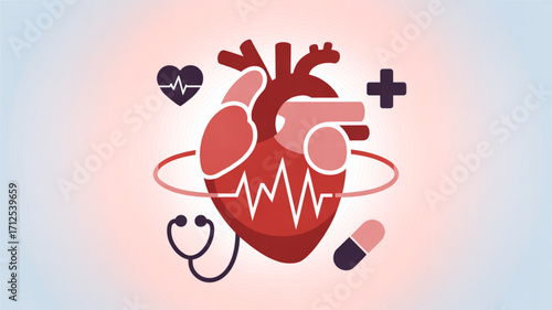 Heart health illustration for cardiology and healthcare awareness with medical accessories