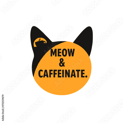 Playful cat logo with coffee cup icon and "Meow & Caffeine" text offers a vibrant brand identity.