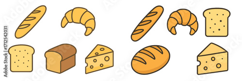 Colorful collection of baked goods featuring various types of bread and cheese