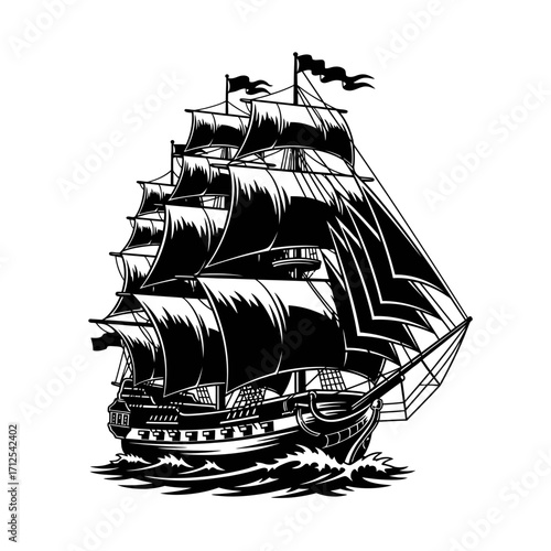 pirate ship on black background