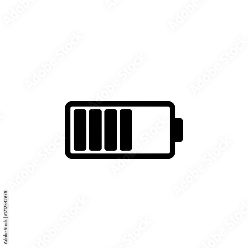Black battery icon with three out of four bars filled representing low power isolated on white background silhouette