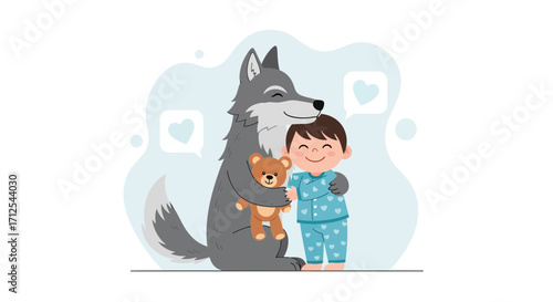 Embracing The Bond: A Charming Depiction Of Comfort And Affection Between A Boy And Nature