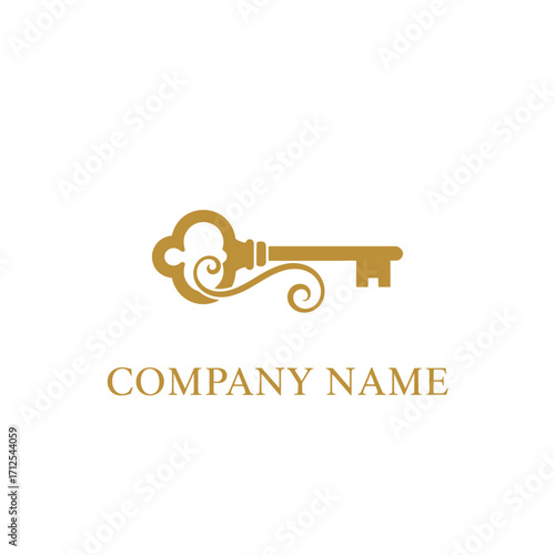 Elegant Golden Key Logo Design with Ornate Details and Classic Appeal.