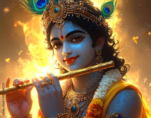 Radiant deity playing flute