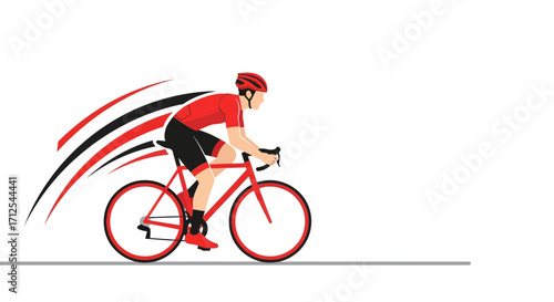 Cyclist In Full Speed With Red Bike And Dynamic Trails on White Background Artwork