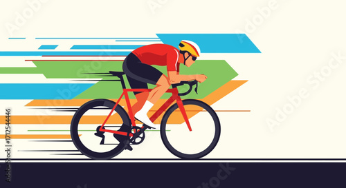 Cyclist In Action, Streamlined Road Bike, Against Vibrant Colorful Background