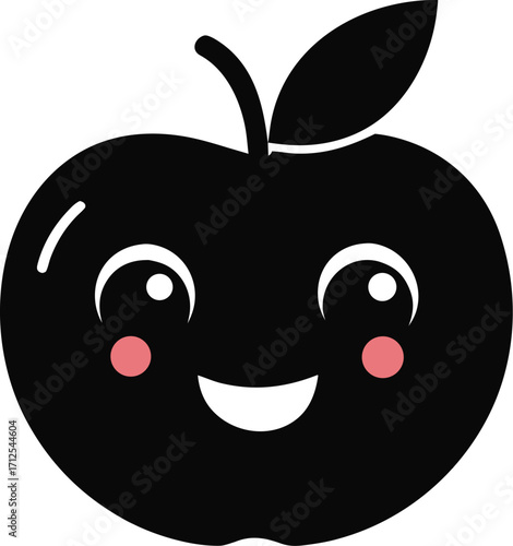 Apple smiling cheerfully with rosy cheeks silhouette black icon