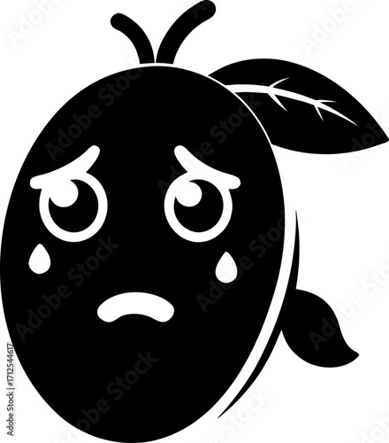 Mango crying with teardrops and big watery eyes silhouette black icon