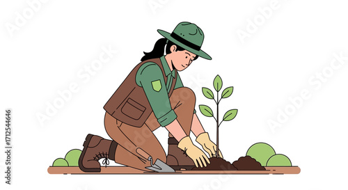 Dedicated Gardener Planting A Sapling, Caring For Environment, And Ecological Improvement Effort