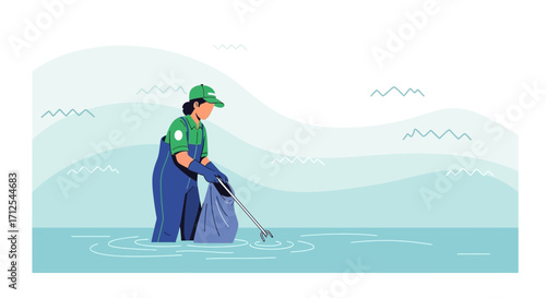 Dedicated Individual Clears Waterway, Promoting Ecological Preservation, Restoring Natural Habitats