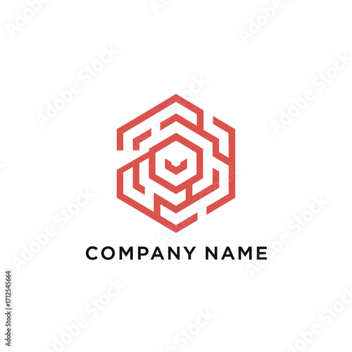 Free Download Geometric Hexagon Maze Logo Design with Interconnected Lines and Modern Aesthetic. - GFXLoad
