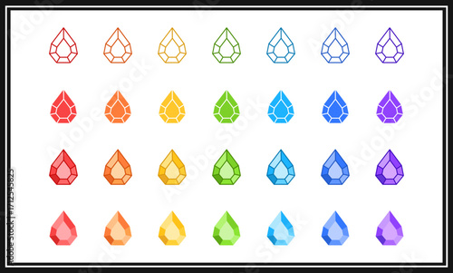 Drop crystal Icons set. Rainbow diamonds collection vector illustration