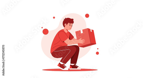 Delivery Person Crouched Down Holding Parcel Ready for Shipping, E-Commerce Concept Delivery