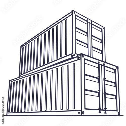 Stack of two shipping containers illustrated with a simple dark blue outline on a white background