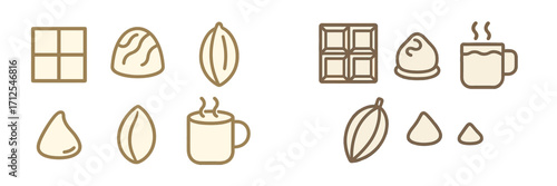 Chocolate and coffee icons representing the delightful world of sweets and beverages in a simple, stylish design