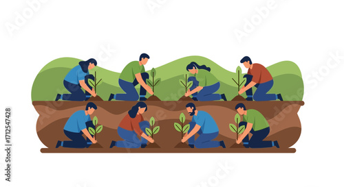 Environmental Conservation Team Planting Trees Together Promoting Community Sustainability Effort