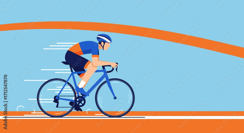 Fototapeta premium Dynamic Cyclist in Bold Colors Pursuing a Goal on a Sleek Bicycle