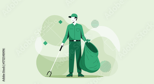 Eco-Conscious Worker Cleans Environment With Modern Tools And Sustainable Practices