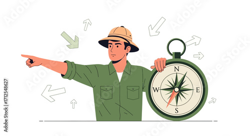 Explorer Directing Journey With Compass, Depicting Navigation and Guidance Perfectly