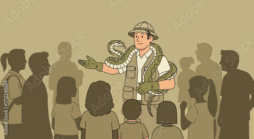 Educating About Snakes: A Zookeeper Presenting to a Group of People for Learning
