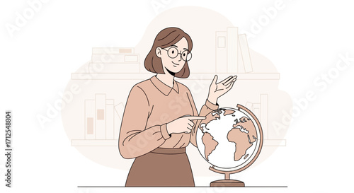 Educator Presenting Geography Using Globe Depicting Global Education Concepts