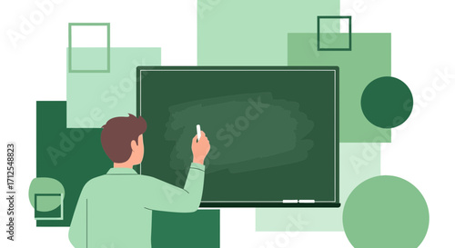 Educator Writing On A Blackboard, Backview, Fresh Design Study Concept Education