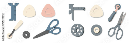Tools for crafting and measuring displayed on a clean white surface