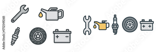 Tools and automotive parts arranged neatly, showcasing important equipment for vehicle maintenance and repair tasks