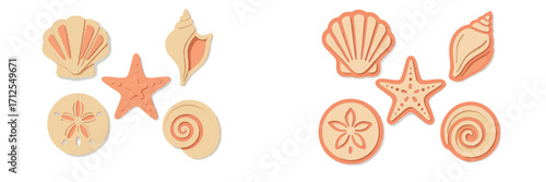 Colorful sea creature shapes made of paper in various designs displayed on a light background