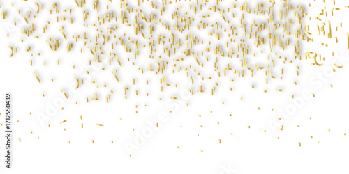  Scattered golden Confetti Pieces Falling Against White Background for Celebrations and Events creating a festive and celebratory atmosphere white background.