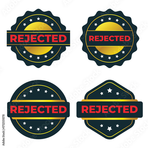 Rejected Seals and Stamps. Gold and Dark Vector Graphics
