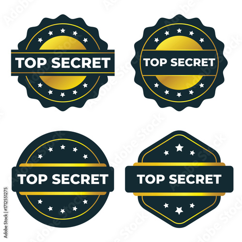 Top Secret Badges and Labels. Gold Security Graphics for Design