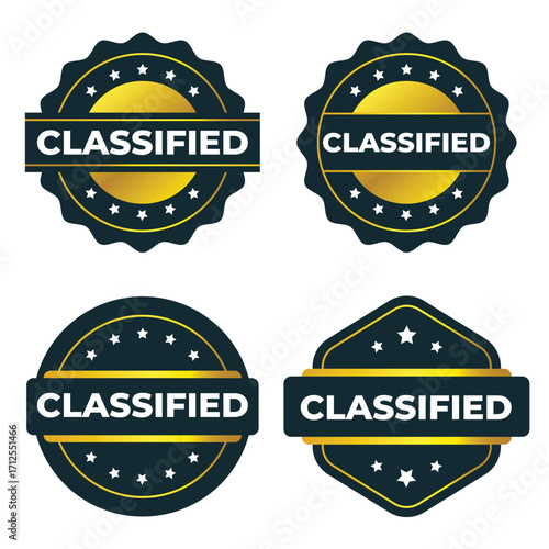 Classified Gold Badges and Seals. Vector Graphics