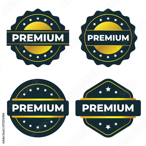 Premium Gold and Dark Blue Badges. Collection of Vector Labels and Seals