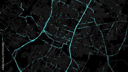 Urban Traffic Flow Map Simulation in Austin, Texas, GPS Smart city route Transportation