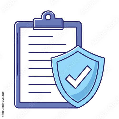 Obraz na płótnie Blue clipboard with document and protective shield icon protection security