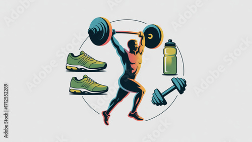 Fitness workout training exercise weightlifting shoes water bottle dumbbell gym health lifestyle strength
