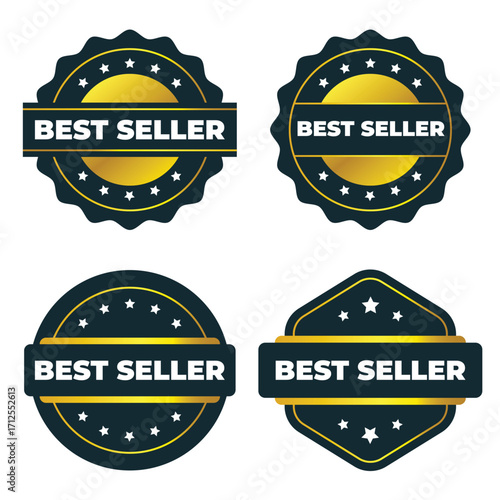 Best Seller Badges. Gold and Dark Blue Premium Vector Design
